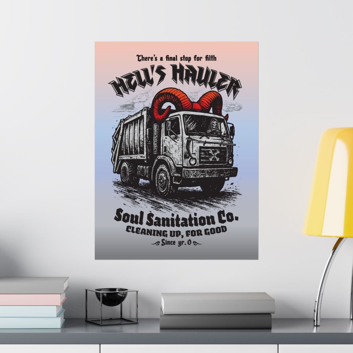 Hell's Hauler Dark Humor Funny Horror Spooky Style Decor Premium Wall Art Print, Grim Reaper Goth Halloween Indie Tattoo Design Vibes