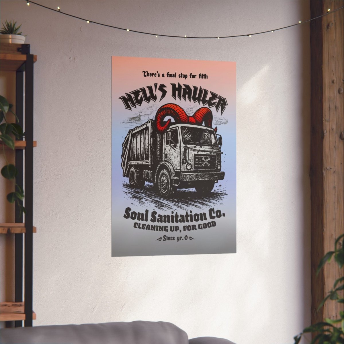 Hell's Hauler Dark Humor Funny Horror Spooky Style Decor Premium Wall Art Print, Grim Reaper Goth Halloween Indie Tattoo Design Vibes