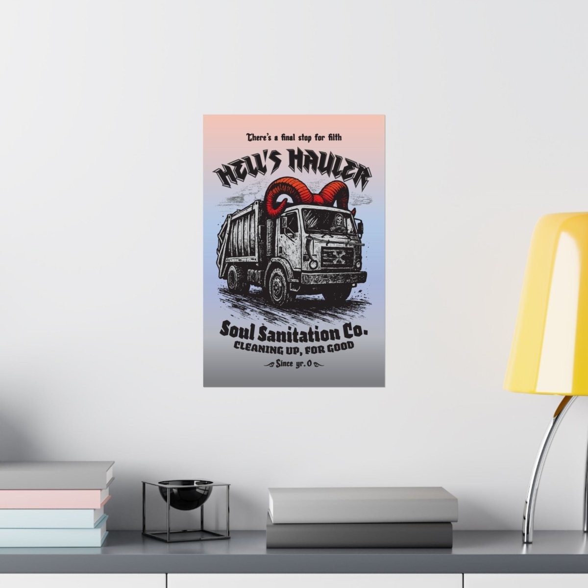 Hell's Hauler Dark Humor Funny Horror Spooky Style Decor Premium Wall Art Print, Grim Reaper Goth Halloween Indie Tattoo Design Vibes