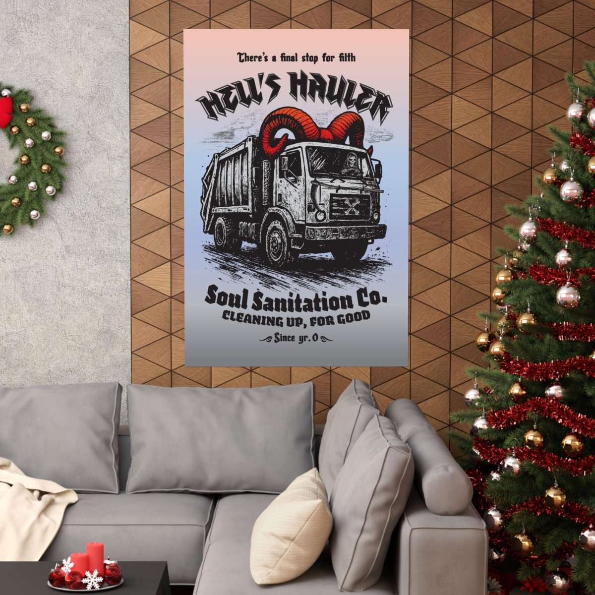 Hell's Hauler Dark Humor Funny Horror Spooky Style Decor Premium Wall Art Print, Grim Reaper Goth Halloween Indie Tattoo Design Vibes