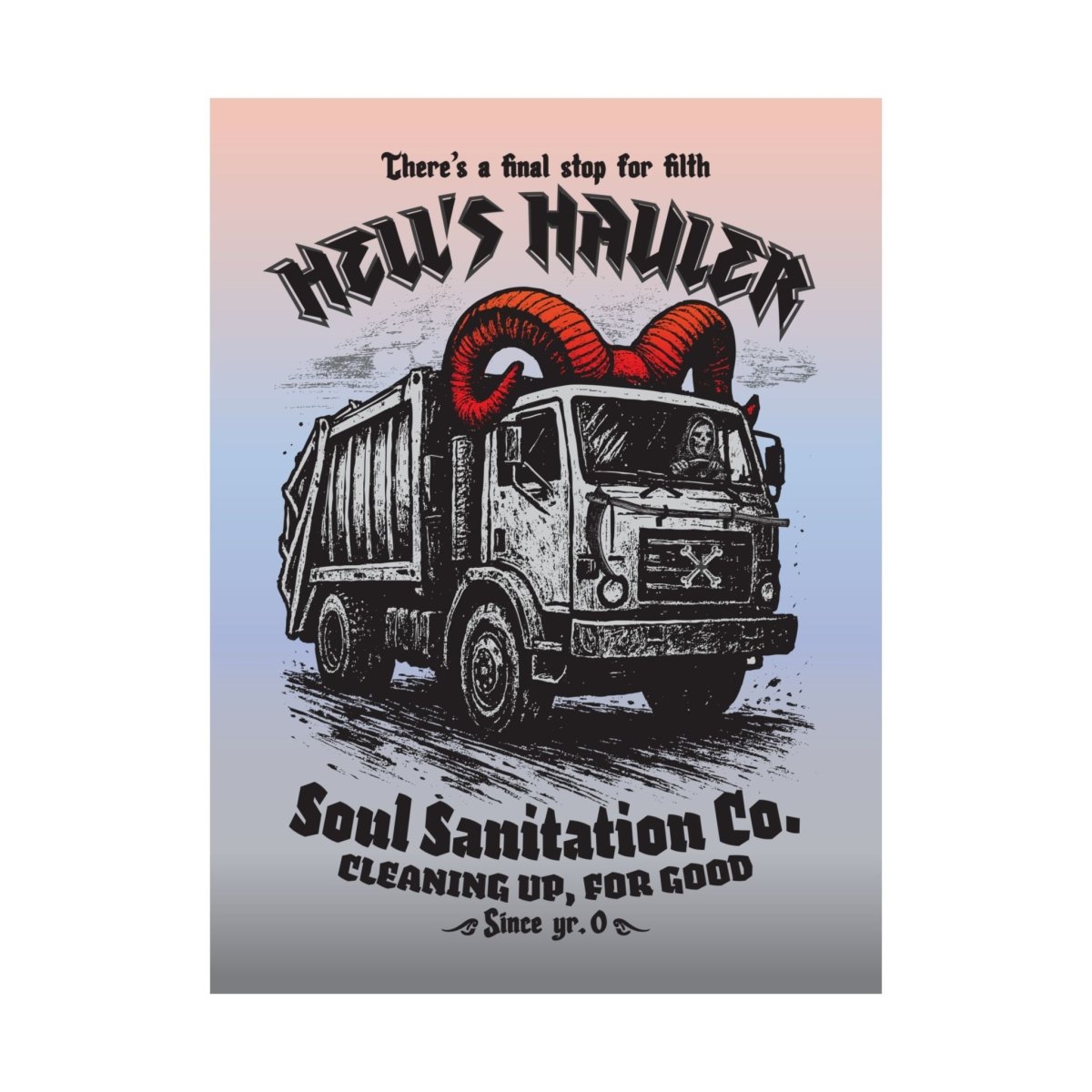 Hell's Hauler Dark Humor Funny Horror Spooky Style Decor Premium Wall Art Print, Grim Reaper Goth Halloween Indie Tattoo Design Vibes