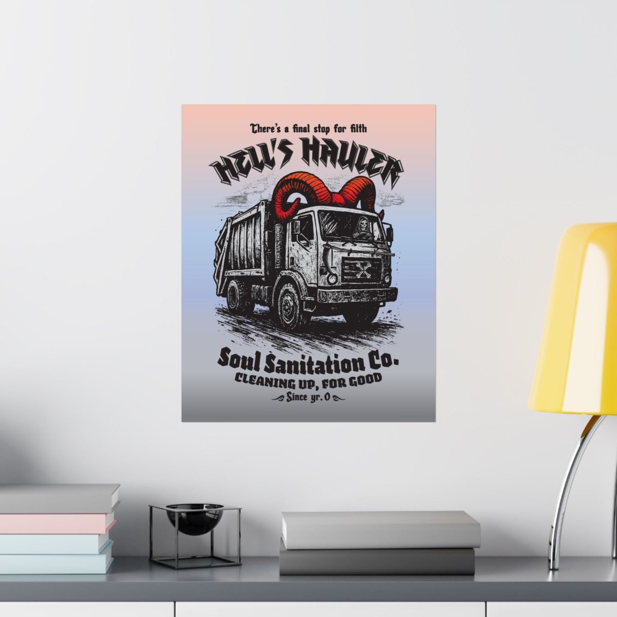 Hell's Hauler Dark Humor Funny Horror Spooky Style Decor Premium Wall Art Print, Grim Reaper Goth Halloween Indie Tattoo Design Vibes
