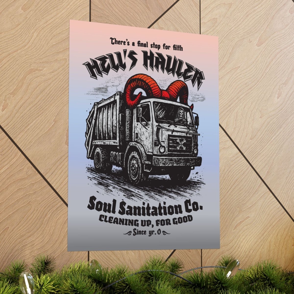 Hell's Hauler Dark Humor Funny Horror Spooky Style Decor Premium Wall Art Print, Grim Reaper Goth Halloween Indie Tattoo Design Vibes