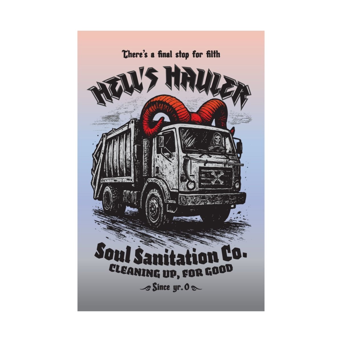 Hell's Hauler Dark Humor Funny Horror Spooky Style Decor Premium Wall Art Print, Grim Reaper Goth Halloween Indie Tattoo Design Vibes