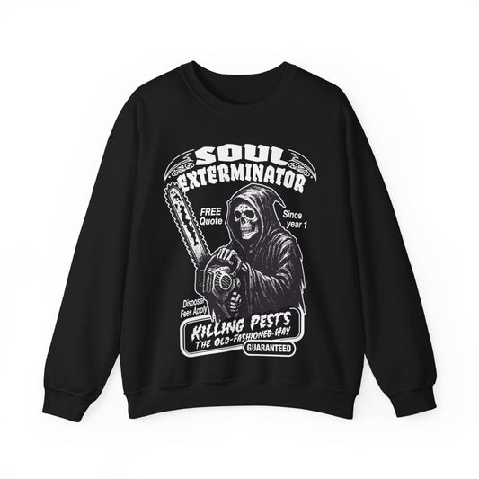 Horror Humor Soul Exterminator Chainsaw Vintage Graphic Halloween Style Spooky Sweatshirt