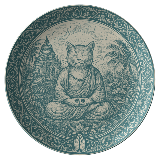 Inner Purr Cat Gift For Her Calm Contemplative Yoga Cute Plate for Fun Dining and Decor