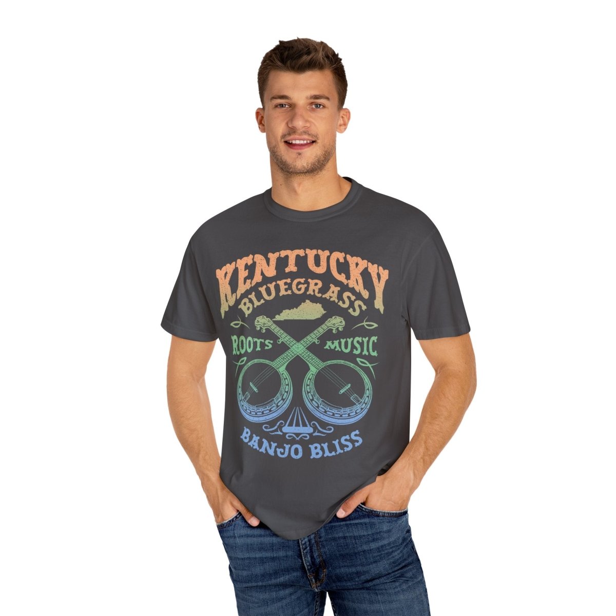 Kentucky Bluegrass Roots Music Comfort Colors Relaxed Fit Tee, Banjos