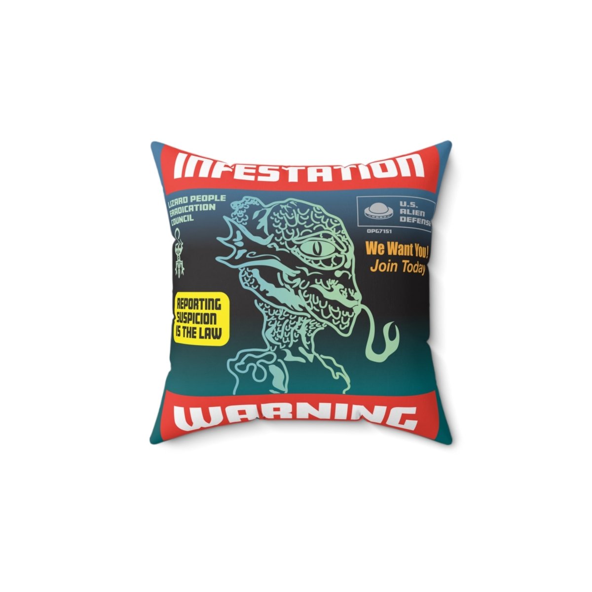 Lizard People Are Coming Plush Fleece Pillow, Alien Warning