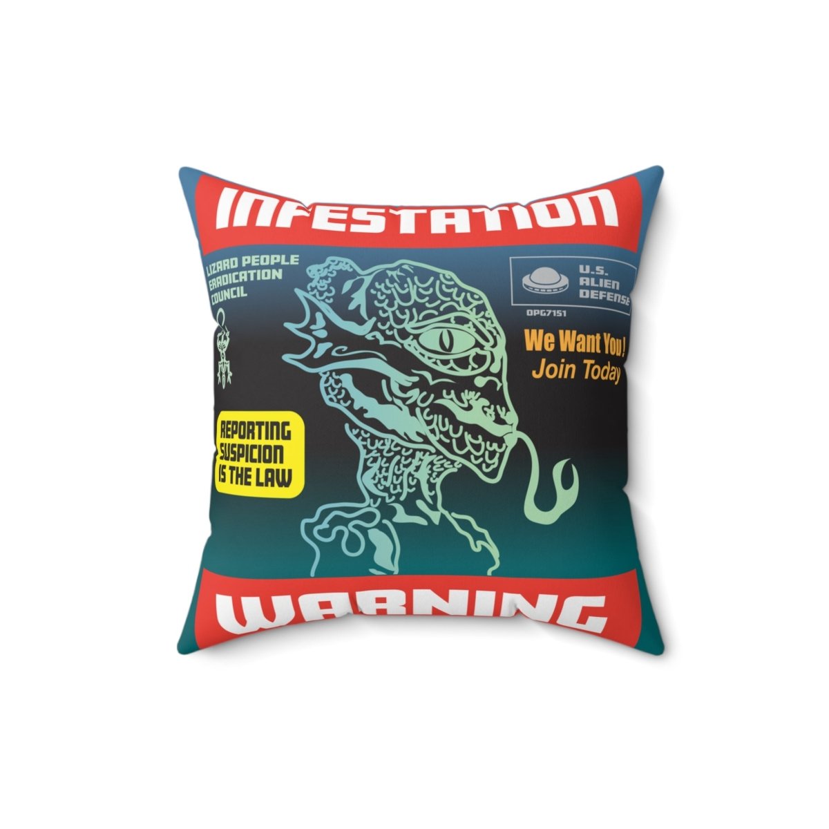 Lizard People Are Coming Plush Fleece Pillow, Alien Warning