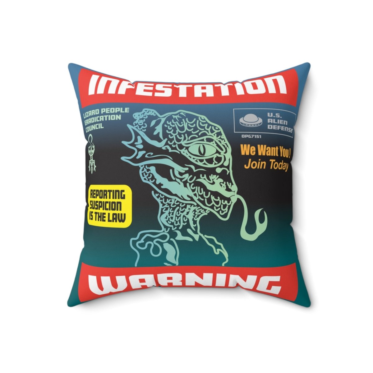 Lizard People Are Coming Plush Fleece Pillow, Alien Warning