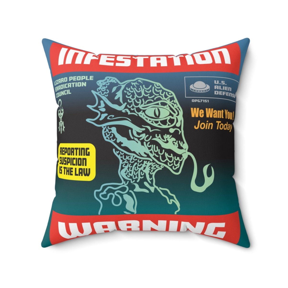 Lizard People Are Coming Plush Fleece Pillow, Alien Warning