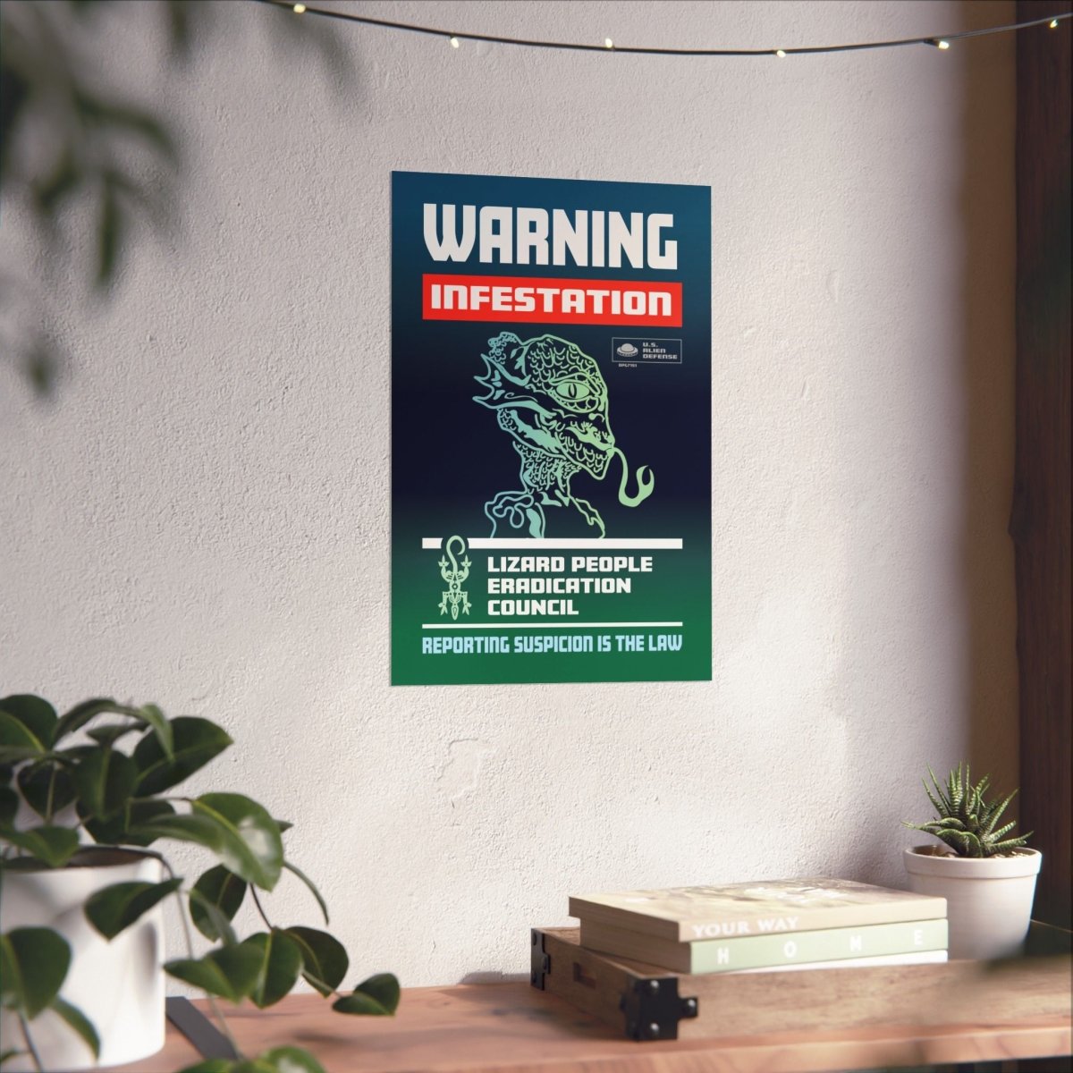 Lizard People Warning Premium Art Print, Alien Warning