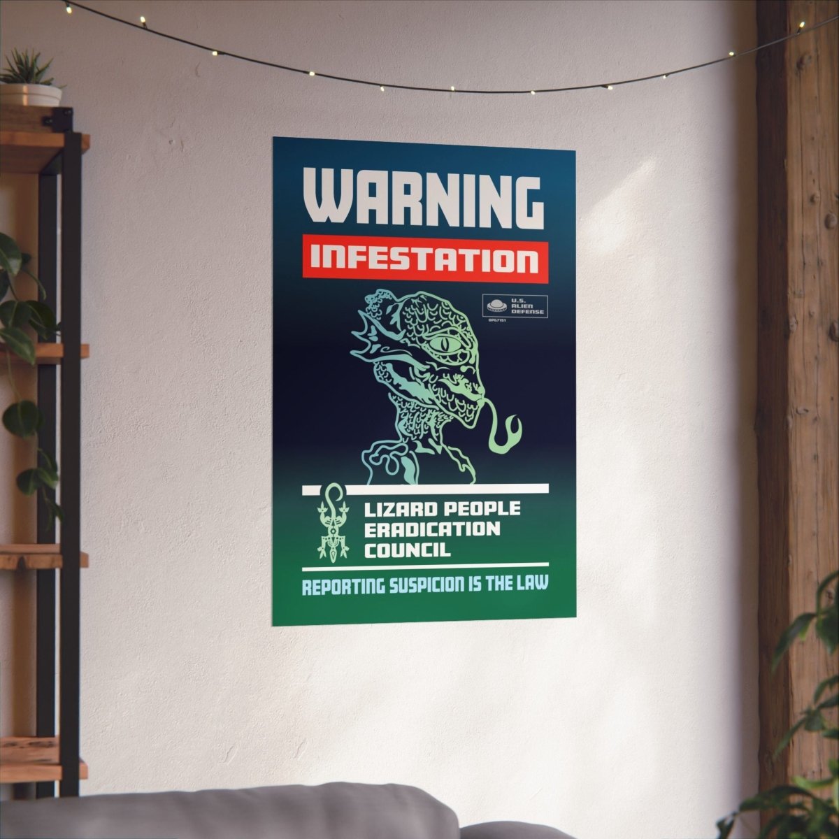 Lizard People Warning Premium Art Print, Alien Warning