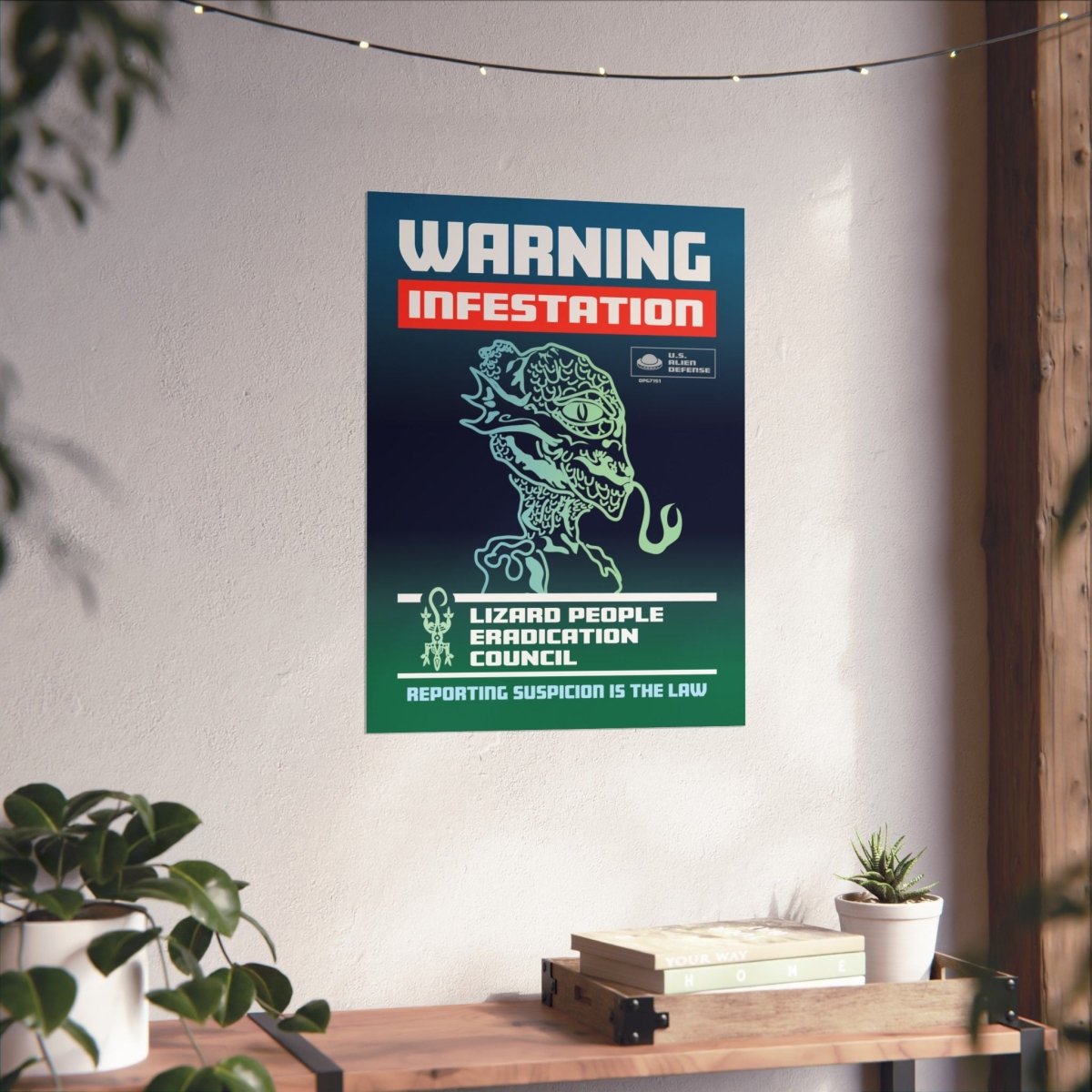 Lizard People Warning Premium Art Print, Alien Warning