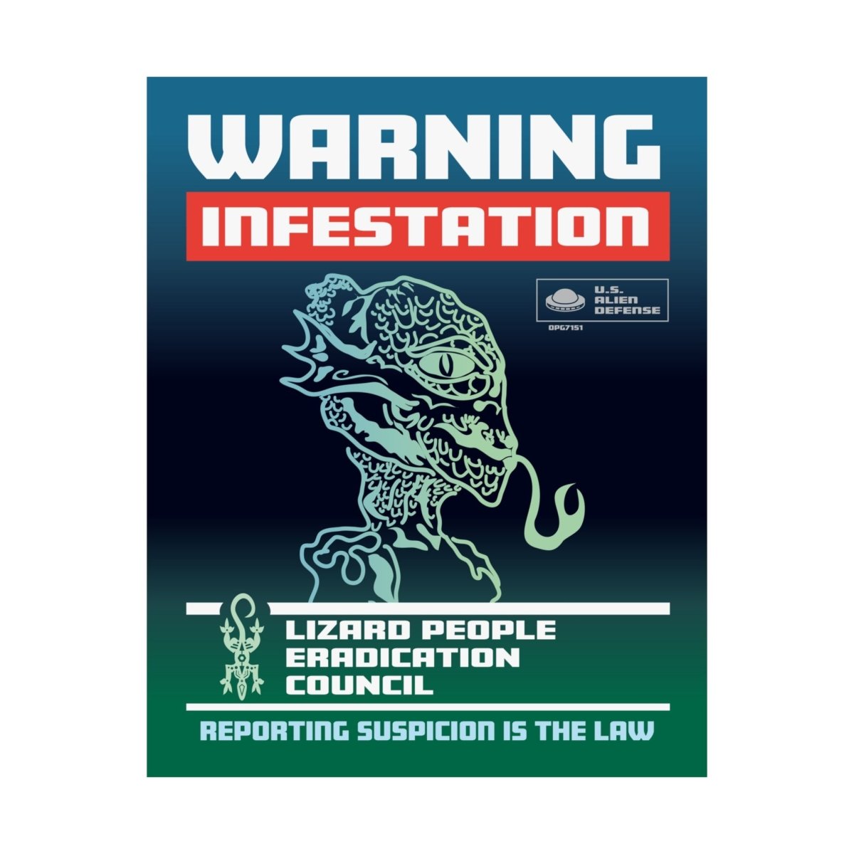 Lizard People Warning Premium Art Print, Alien Warning