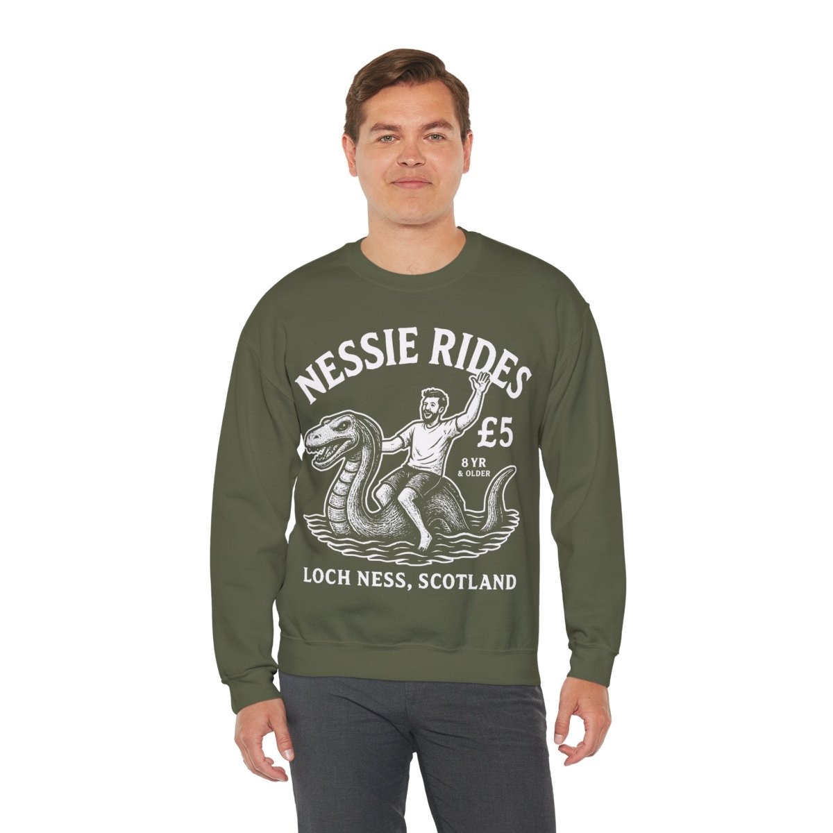Loch Ness Monster Rides Adventure Man Fleece Sweatshirt, His Scotland Gift