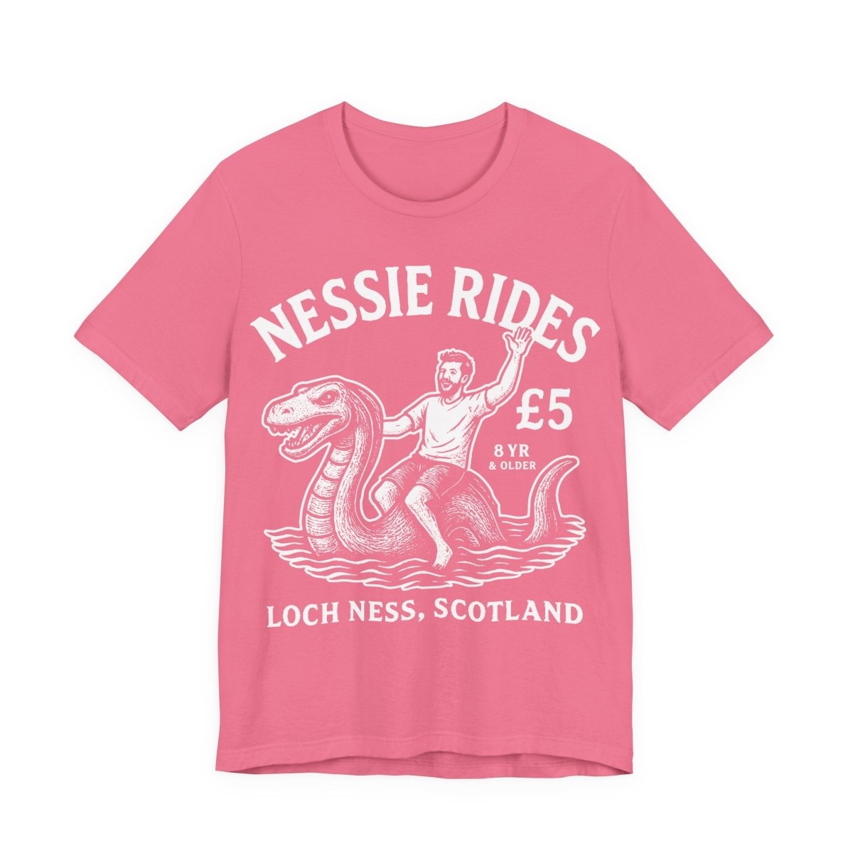 Loch Ness Monster Rides Funny Man Premium T shirt, Nessie, UK Scotland Local