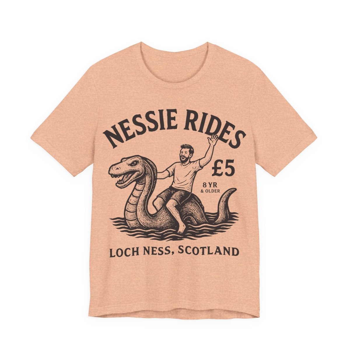 Loch Ness Monster Rides Funny Man Premium T shirt, Nessie, UK Scotland Local