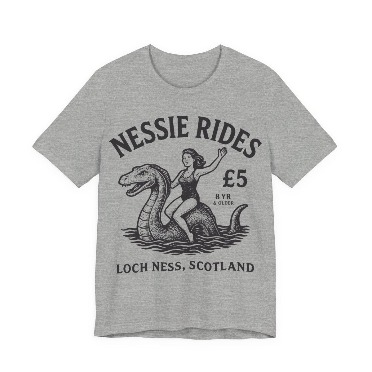 Loch Ness Monster Rides Funny Woman Premium T shirt, Nessie, UK Scotland Local