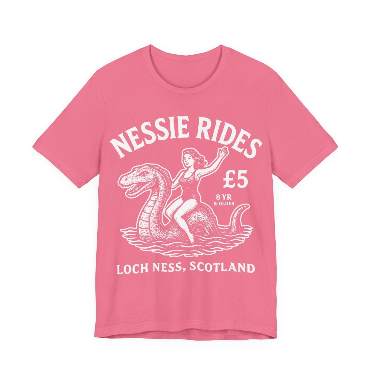 Loch Ness Monster Rides Funny Woman Premium T shirt, Nessie, UK Scotland Local