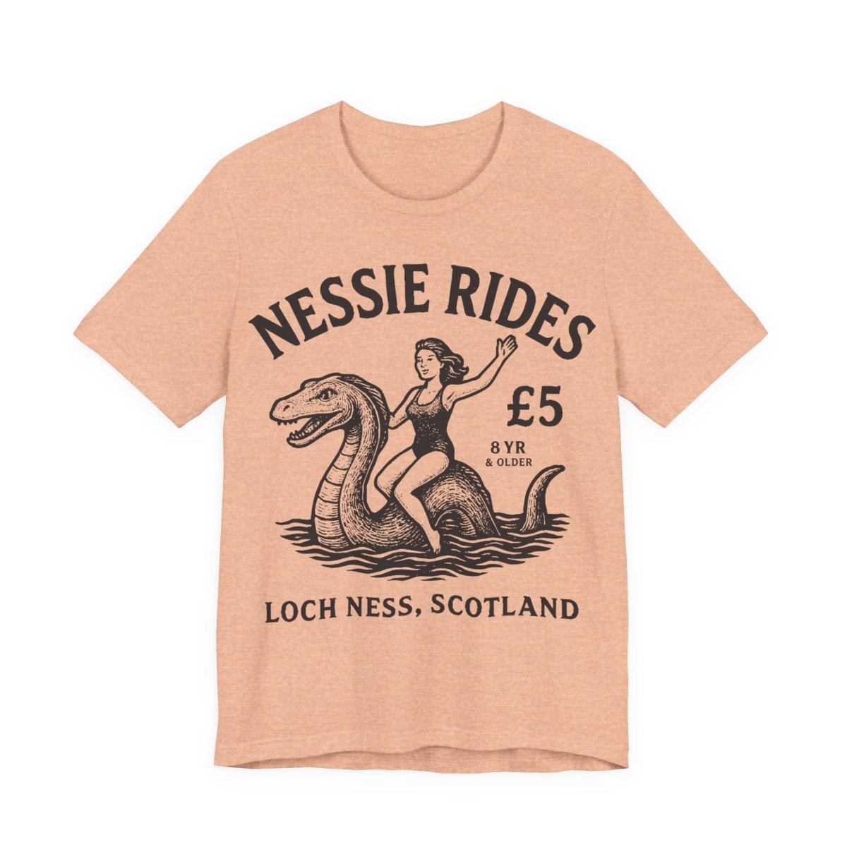 Loch Ness Monster Rides Funny Woman Premium T shirt, Nessie, UK Scotland Local