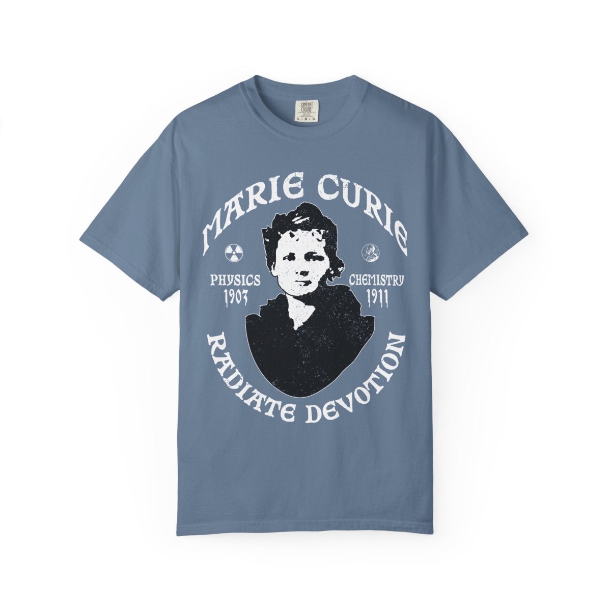 Marie Curie Science and Devotion Comfort Colors Relaxed Fit Heavy Soft Tee, STEM Heroine
