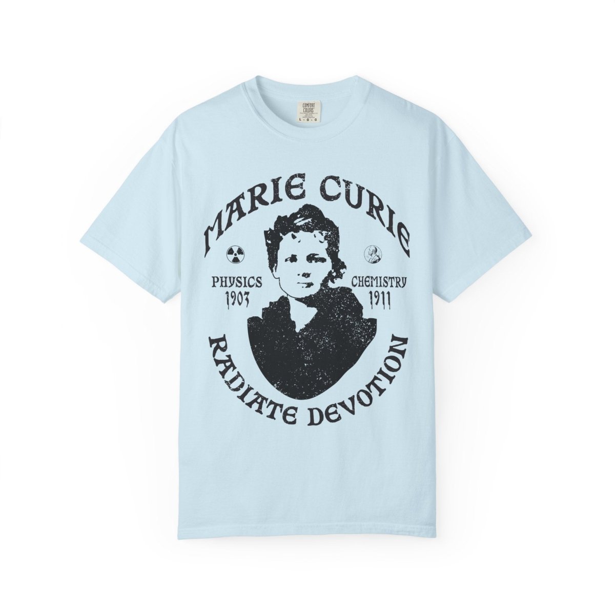 Marie Curie Science and Devotion Comfort Colors Relaxed Fit Heavy Soft Tee, STEM Heroine