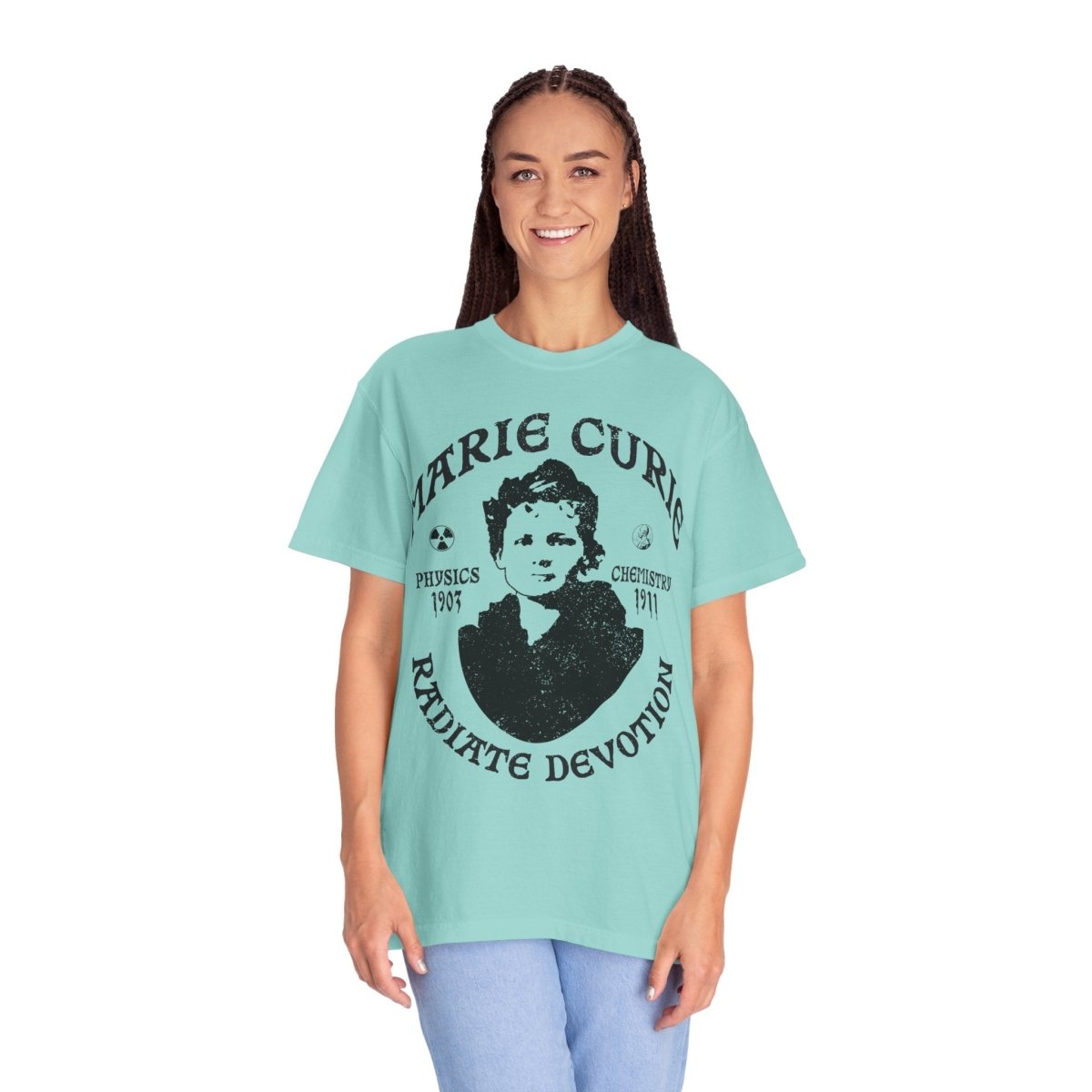 Marie Curie Science and Devotion Comfort Colors Relaxed Fit Heavy Soft Tee, STEM Heroine