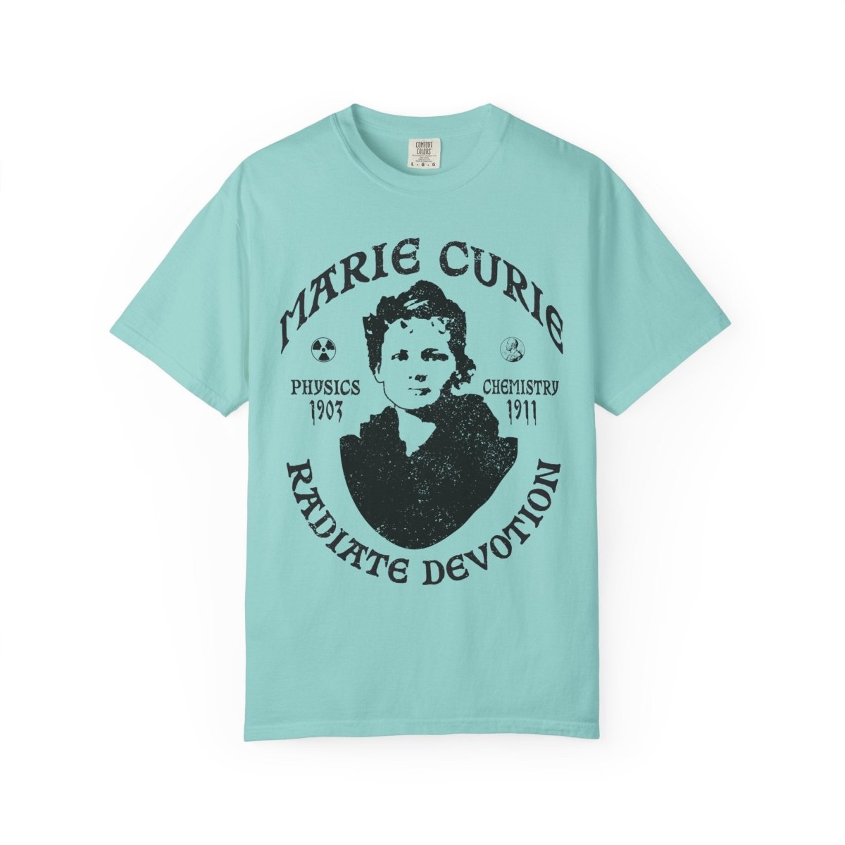 Marie Curie Science and Devotion Comfort Colors Relaxed Fit Heavy Soft Tee, STEM Heroine