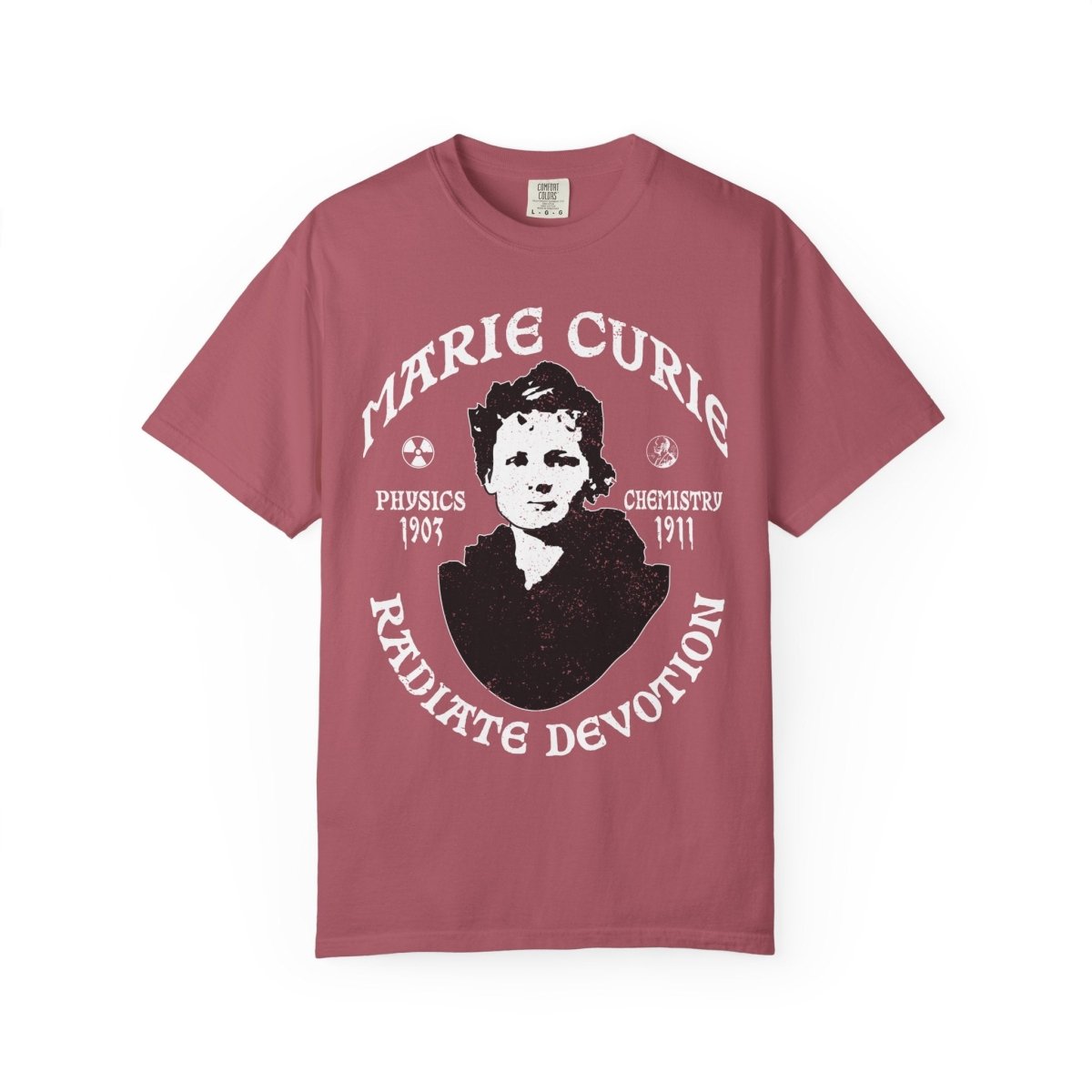 Marie Curie Science and Devotion Comfort Colors Relaxed Fit Heavy Soft Tee, STEM Heroine