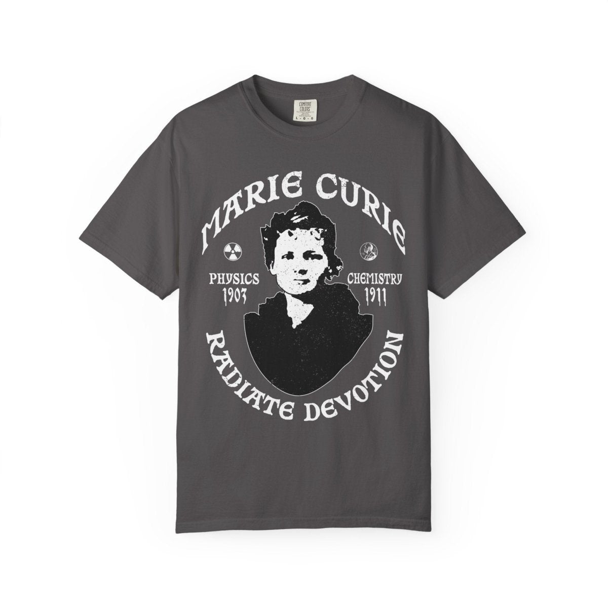 Marie Curie Science and Devotion Comfort Colors Relaxed Fit Heavy Soft Tee, STEM Heroine