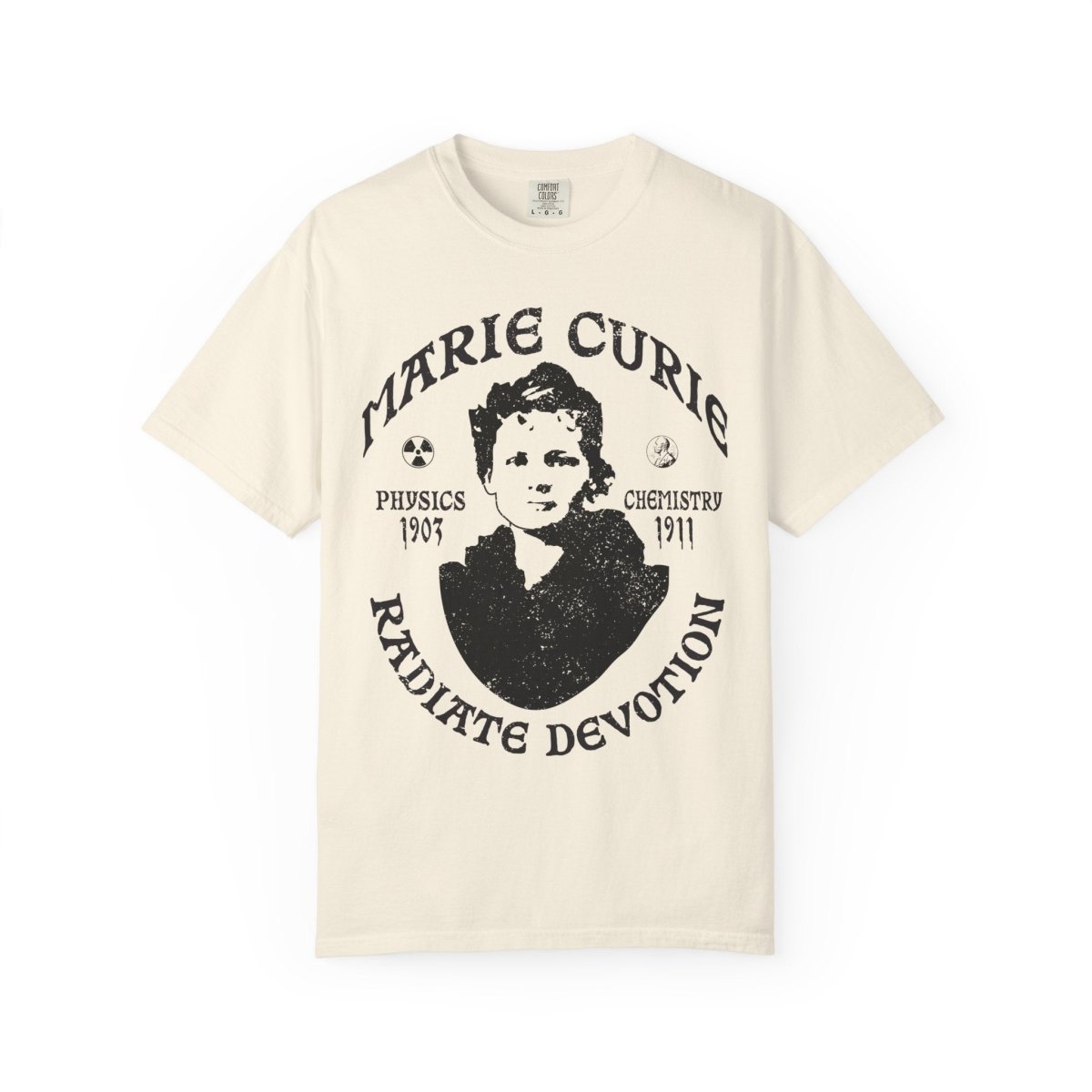 Marie Curie Science and Devotion Comfort Colors Relaxed Fit Heavy Soft Tee, STEM Heroine