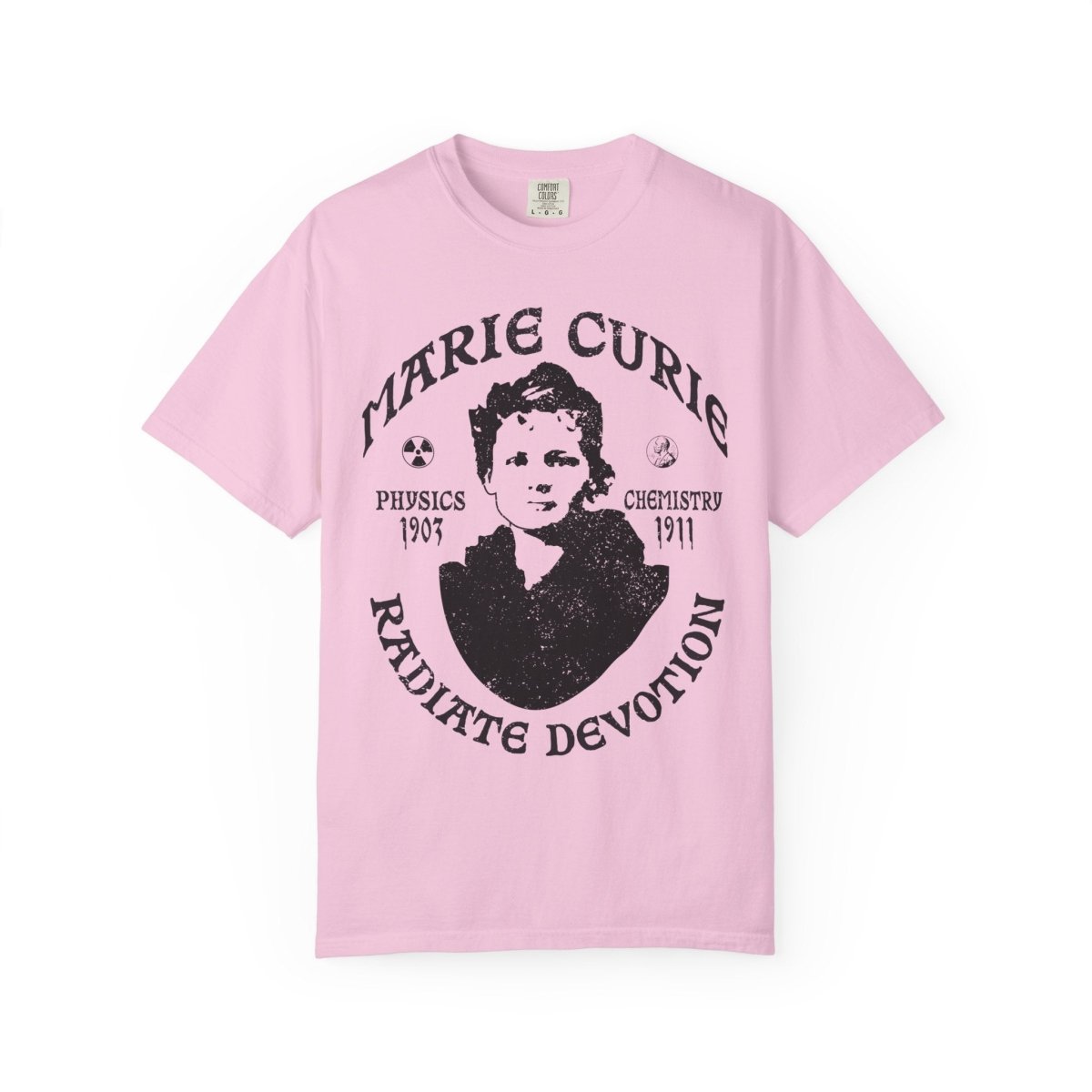 Marie Curie Science and Devotion Comfort Colors Relaxed Fit Heavy Soft Tee, STEM Heroine