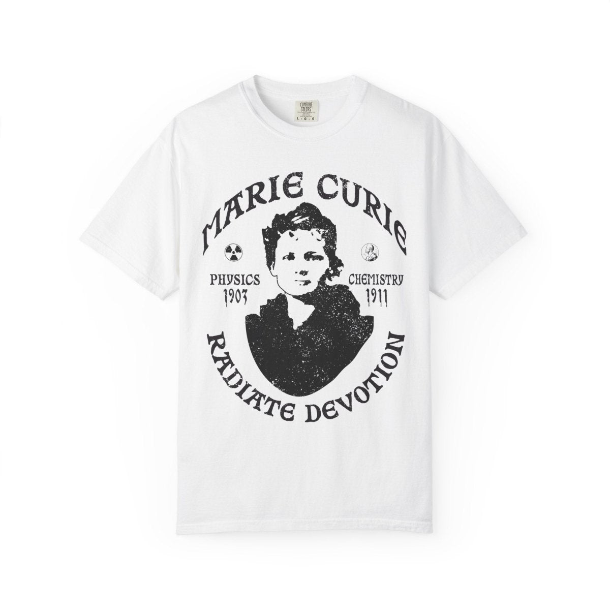 Marie Curie Science and Devotion Comfort Colors Relaxed Fit Heavy Soft Tee, STEM Heroine