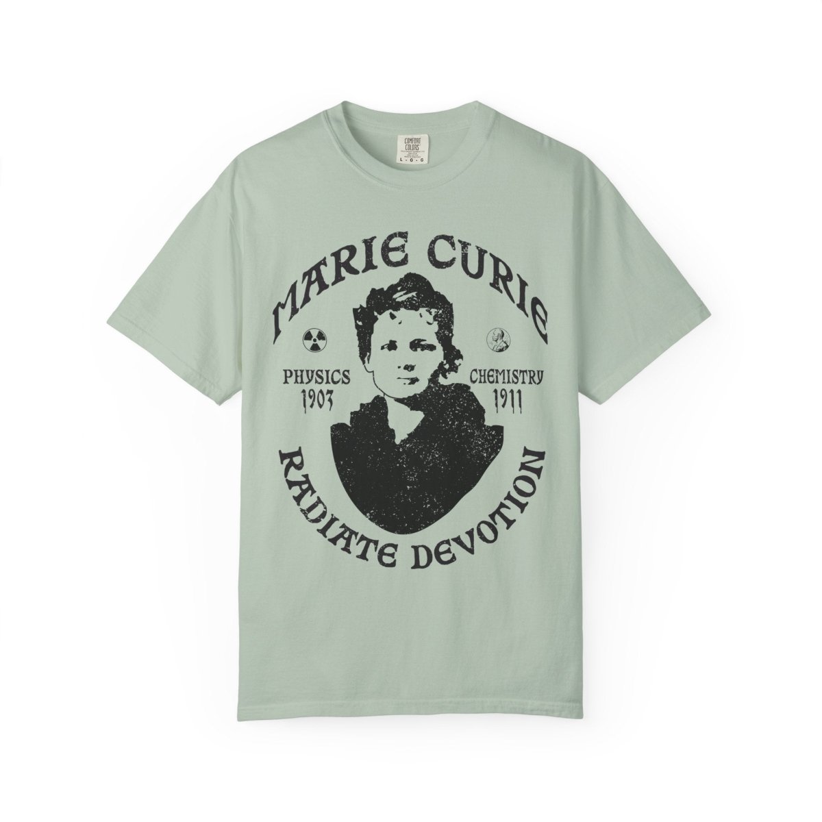 Marie Curie Science and Devotion Comfort Colors Relaxed Fit Heavy Soft Tee, STEM Heroine