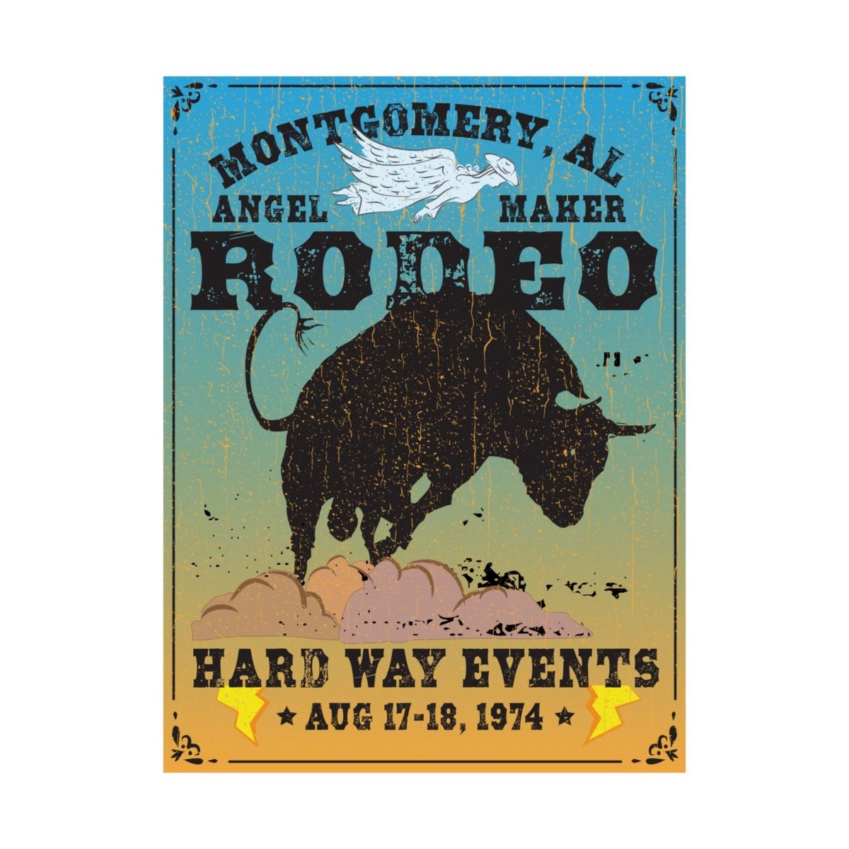 Montgomery Rodeo Premium Art Print, Angel Maker, Hard Way, Bucking Bull Ride