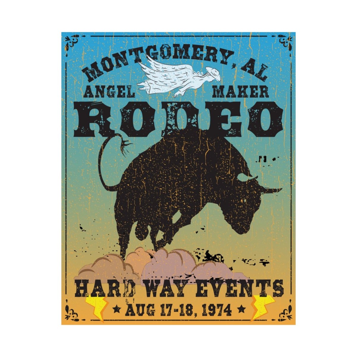 Montgomery Rodeo Premium Art Print, Angel Maker, Hard Way, Bucking Bull Ride