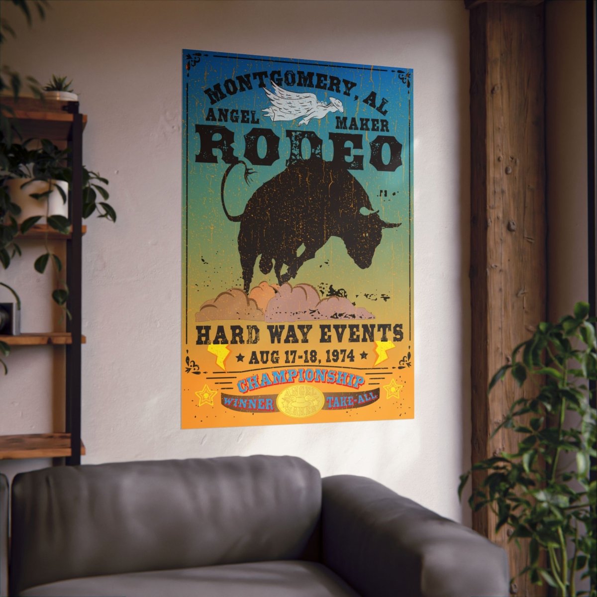 Montgomery Rodeo Premium Art Print, Angel Maker, Hard Way, Bucking Bull Ride