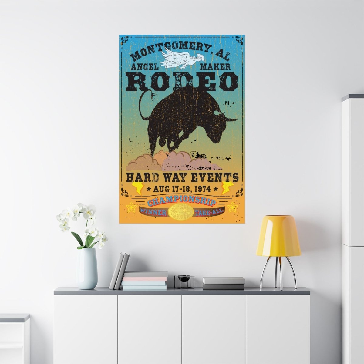 Montgomery Rodeo Premium Art Print, Angel Maker, Hard Way, Bucking Bull Ride