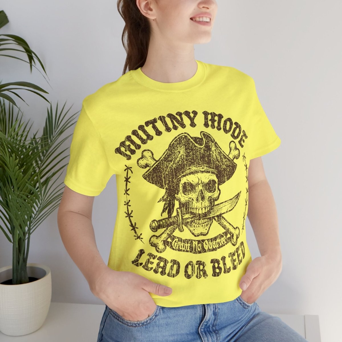 Mutiny Mode Pirate Action Motto Premium T-Shirt, Rebel Ready Leader, Vintage Style Graphic Tee