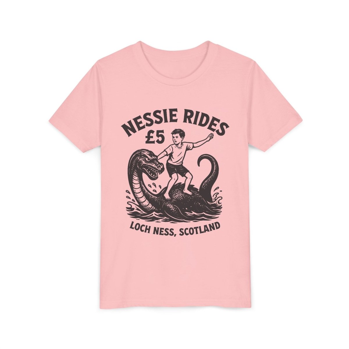 Nessie Rides Loch Ness Cryptid Adventure Boy Lake Monster Scotland Local Funny Premium Kids T shirt