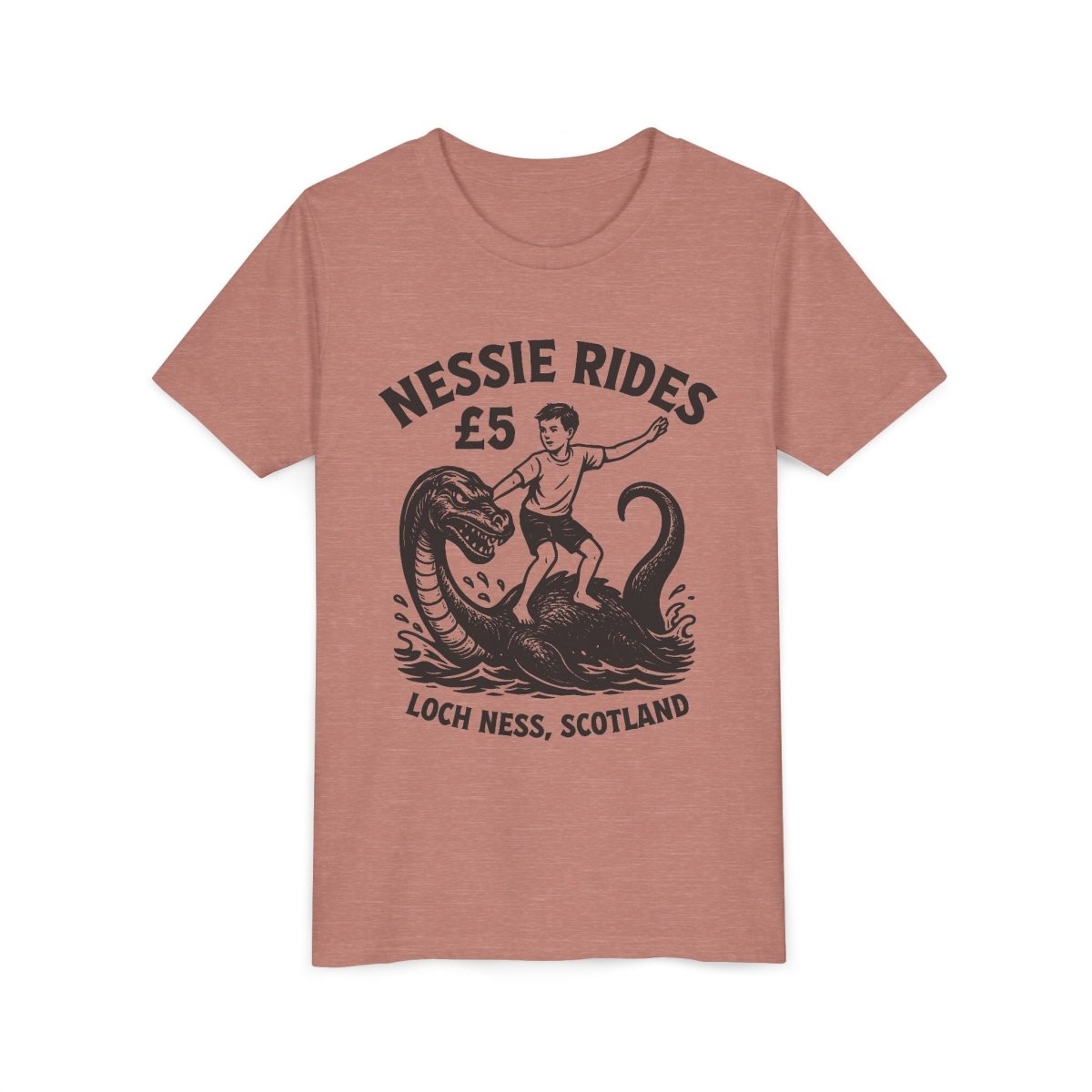Nessie Rides Loch Ness Cryptid Adventure Boy Lake Monster Scotland Local Funny Premium Kids T shirt