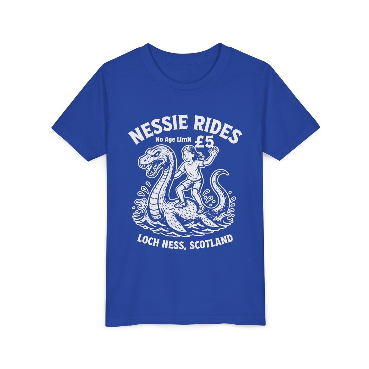 Nessie Rides Loch Ness Cryptid Adventure Girl Lake Monster Scotland Local Funny Premium Kids T shirt