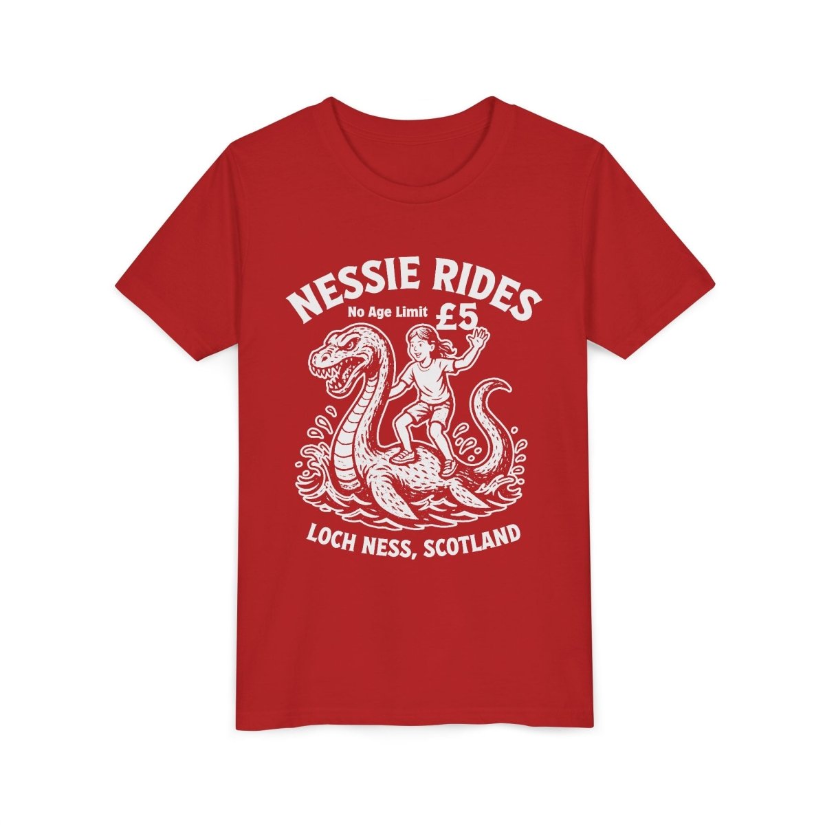 Nessie Rides Loch Ness Cryptid Adventure Girl Lake Monster Scotland Local Funny Premium Kids T shirt