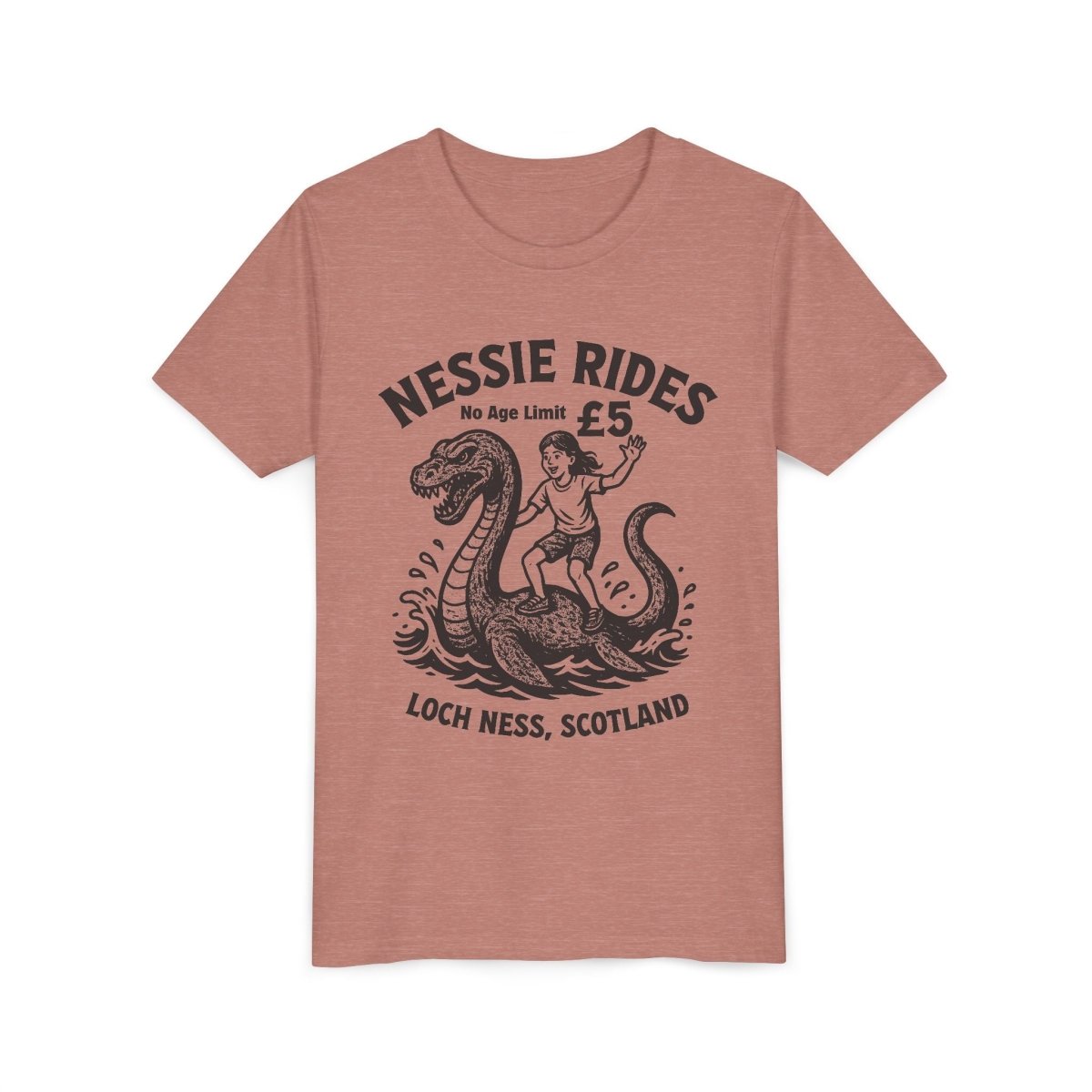 Nessie Rides Loch Ness Cryptid Adventure Girl Lake Monster Scotland Local Funny Premium Kids T shirt