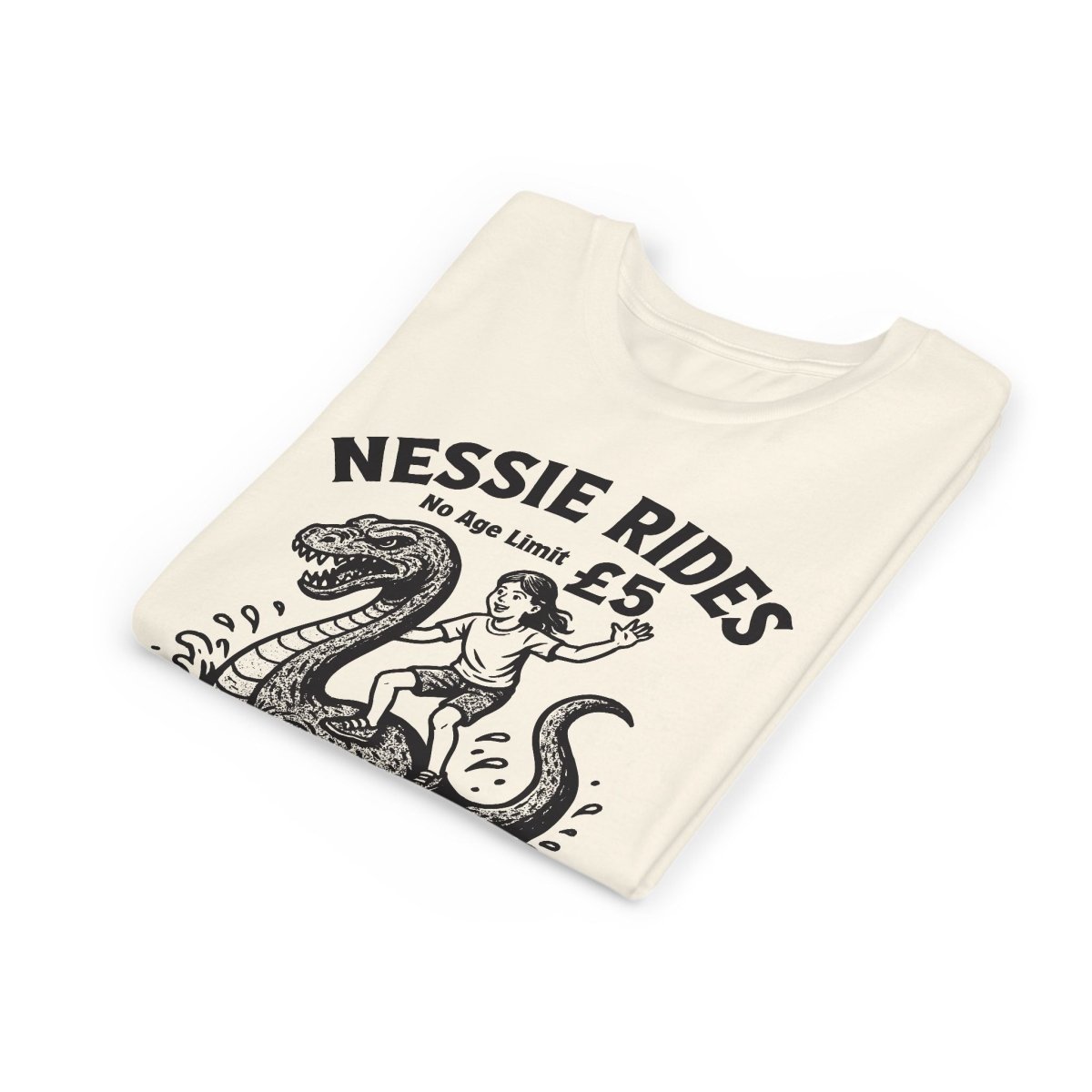 Nessie Rides Loch Ness Cryptid Adventure Girl Lake Monster Scotland Local Funny Premium Kids T shirt