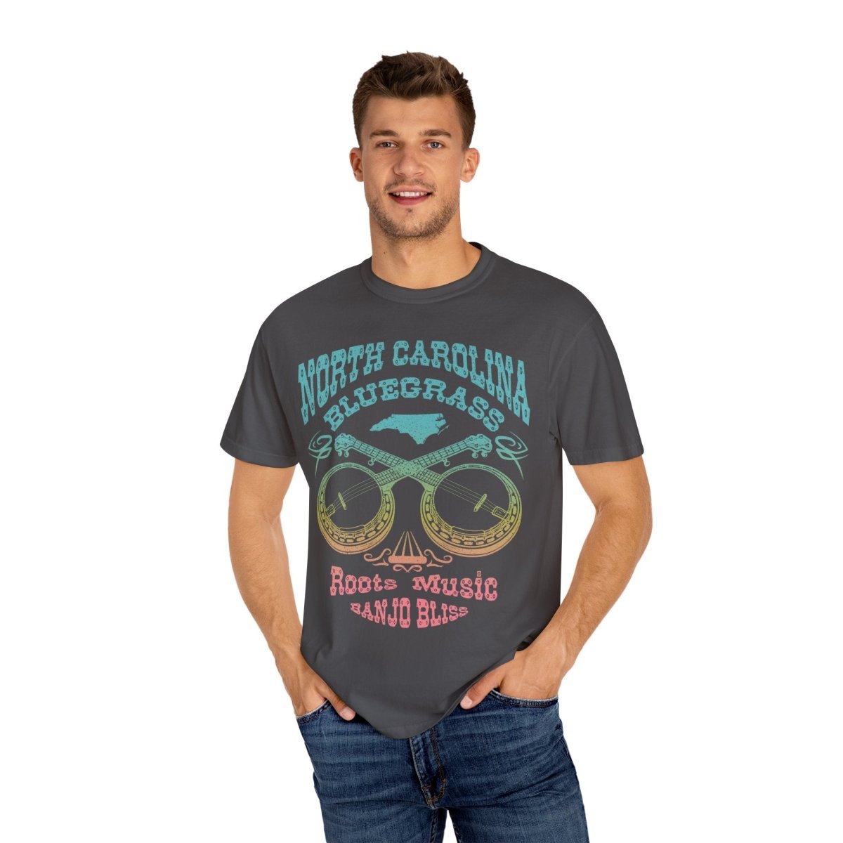 North Carolina Bluegrass Roots Music Comfort Colors Relaxed Fit Tee, Banjos