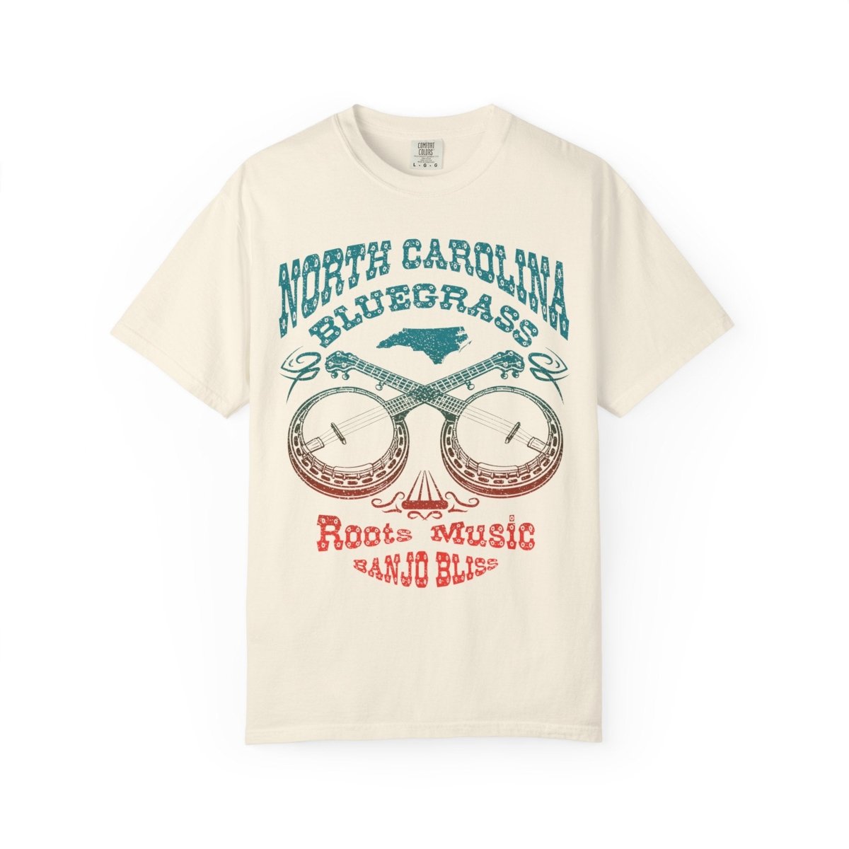 North Carolina Bluegrass Roots Music Comfort Colors Relaxed Fit Tee, Banjos
