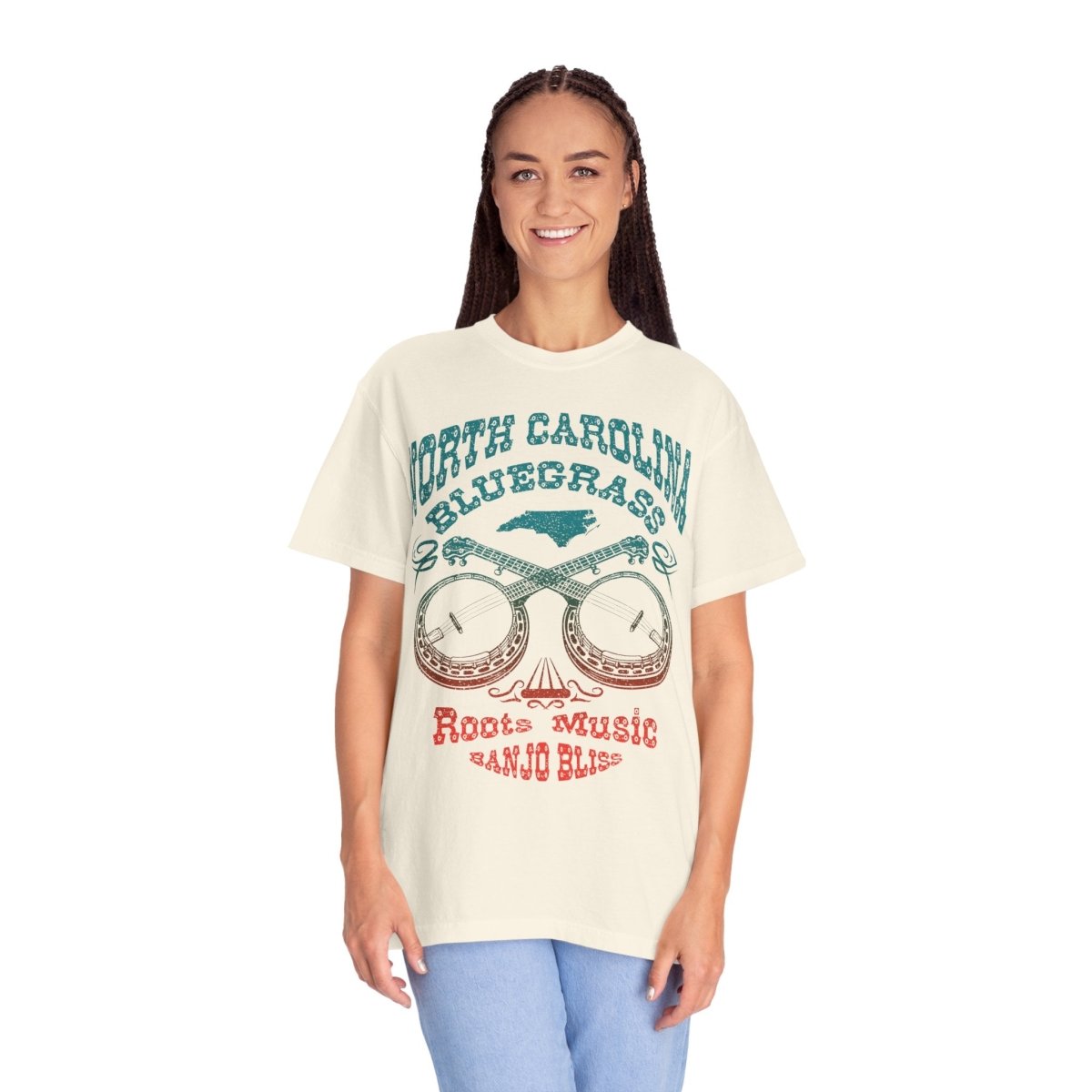 North Carolina Bluegrass Roots Music Comfort Colors Relaxed Fit Tee, Banjos