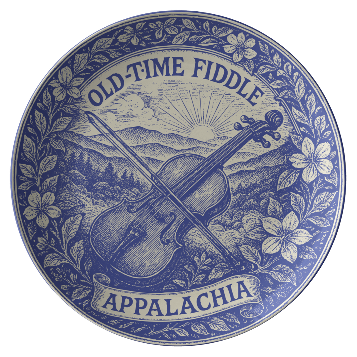 Old Time Fiddle Gift Appalachia Bluegrass Roots Music Blue Ridge Mountains Plate, 1 or Sets of 2, 4, Fun Dining and Decor